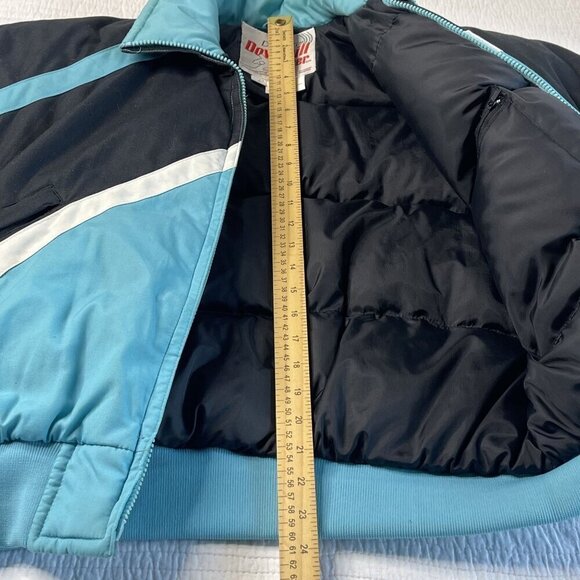 VTG Downhill Racer Jacket Ski Down Fill 80s Puffer Color Block Size M Teal Black - Picture 10 of 12